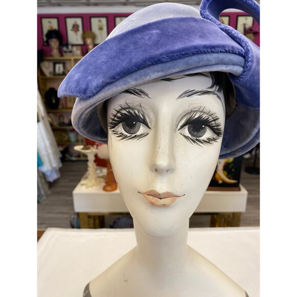 1950s 2 tone blue velvet avant garde hat 50s fashion millinery paris france mcm main image 6